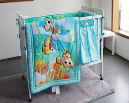 7PCS Embroidery Ocean Fish baby crib bedding set kids bedding set newborn baby bed setincludebumperduvetbed coverbed skirt1984502