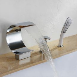 SKOWLL Bathroom Faucet Waterfall Bathtub Faucet Mixer Water Tap with Handheld Shower,Polished Chrome HG-9107
