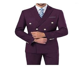 Men Suits 2 Pieces Wedding Double Breasted Blazer Pants Set Formal Business Black Gray Purple Green Blue8585665