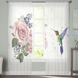 Hummingbird Pink Flower White Window Curtains Bedroom Modern Drape Sheer Tulle Valances Living Room Kitchen Voile Curtain