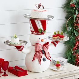 Christmas Tree Snowman Dessert Table Fruit Plate Cake Stand Party Candy Food Serving Tray Snowman Xmas Snack Rack Home Decor