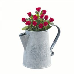 Metal Galvanised Flower Vase Farmhouse French Bucket Table Centrepiece Rustic Home Decor for Fresh Dried Floral Arrangements