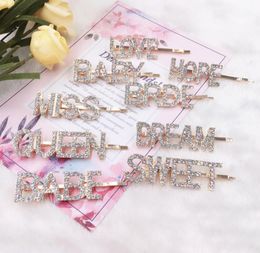 50 Colors Women Hairpins Hair Clips Letter Rhinestone Bobby Pins Side Bangs Clips Barrettes Headwear Girls Fashion Hair Accessorie2921044