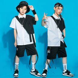 Modern Hip Hop Dance Clothes Kids Jazz Performance Costume Short Sleeved Shirts Loose Streetwear Boys Stage Outfit Rave BL8036