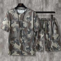 Men's Tracksuits Sports Summer 2024 Camouflage Tracksuit Round Neck Short Sleeved T-shirt And Shorts 2pcs Sets Outfits