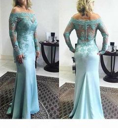 Elegant off the Shoulder Lace Mother Of The Bride Dresses Sheer Long Sleeves Custom Made Sheath Mermaid Formal Evening Gowns3755637