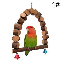 New Funny Parrot Arch Swing Wooden Decorative Bird Cage Swing Parrot Stand Perch With Bell For Pet Supplies Accessories