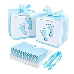 10pcs Newborn Baby Boxes Footprints Candy Baby Shower Gift Packaging Box Blue Pink Paper Bag Birthday Party Favour