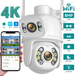 Lens 8MP 4K WIFI IP Camera PTZ Dual Lens with Dual Screen Ai Human Detect Night Vision Outdoor Wifi Surveillance Camera ICsee