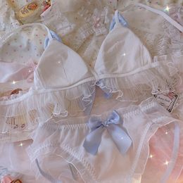 Cute lolita Rabbit ears girl ladies large size ultra thin lingerie skirt underwear triangle cup no steel ring bra underpants set