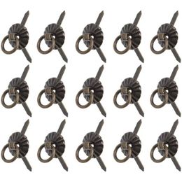 10pcs Mini Ring Pulls Handle Antique Bronze Knobs Jewelry Drawer Pull Ring Brad Fasteners DIY Decorative For Box Chest Cabinet