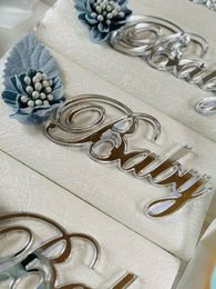 12 Pcs Personalized Gorgeous Gold / Silver Acrylic Wedding Landmark Label Custom Baby Name Baptism Chocolate Bar Gift Decoration