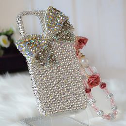 Crystal Diamond Bow Wrist Phone Case For iPhone 15 12 13 14 11 Pro Plus Samsung Galaxy S24 S22 S21 S23 FE Ultra Note 20