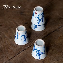 50ml Retro Handwritten Calligraphy Ceramic Tea Cup Antique Kung Fu Tea Set Handicraft Silver Edge Cup Blue and White Master Cup