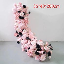 Decorative Flowers Pink Wedding Backdrop Decor Rose Floor Flower Runner Event Table Centerpieces Ball Floral Strip Arrangement Party Props