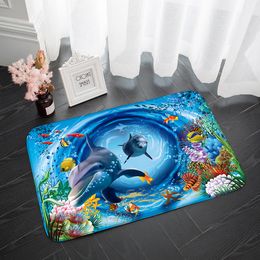 Modern Area Rug Kitchen Mat Anti-slip Underwater World Dolphin Absorbent Bath Mat 3D Print Long Bedroom Entrance Doormat Tapis