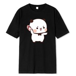 Lovely Bubu Is Throwing Flip-flops At Dudu Since He Teases Bubu T Shirt Bear Tshirt Kawaii Male Clothes Men Tops Graphic Shirt 240410