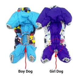 Dog Clothes Winter Waterproof Small Dog Overalls Reflective Pet Jumpsuit Russian Style Male/Female Dog Coat Snowsuit Thick Warm