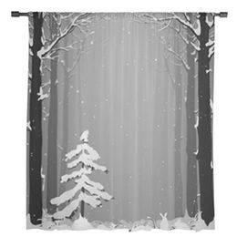 Winter Forest With Fir And Rabbits Sheer Curtains Bedroom Voile Curtain Living Room Window Sheer Curtains Kitchen Tulle Drapes