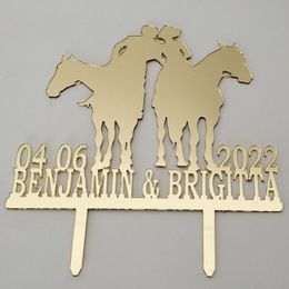 Personalized Couples Name Wedding Date Couples Riding Horse Silhouettes Cake Topper For Wedding Party Decoration
