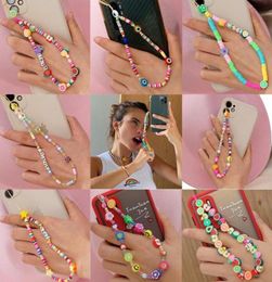 2021 Beautiful Mobile Phone Straps Charms Strap Lanyard Colorful Smile Pearl Soft Pottery Rope Case Hanging Cord Women9592870