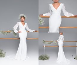 Eva Lendel 2020 Mermaid Wedding Dresses Long Sleeves Western Cheap Modest V Neck Bridal Gowns Plus Size Wedding Dress3159140