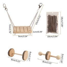 D7YB 9/10/11/15 Pack Chew Toys for Small Animals Teeth Clean Wood Swing Twigs Plastic Tube for Rabbits Hamsters Gerbils