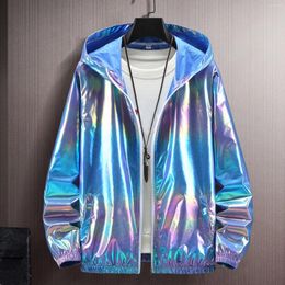 Men's Jackets Mens Brilliant Gradient Jacket Sun Protection Hooded Oversized Zipper Harajuku Streetwear Short Coat Party Clubwear Male