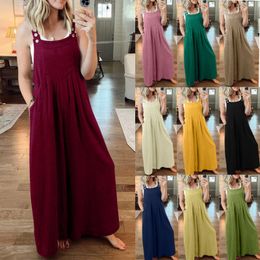 Cotton and linen wide leg pants 2023 new oversized women's innovative loose casual jumpsuit wide leg shoulder strap pants