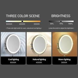 8 inch Wall Mounted Makeup Mirror Black 3X-10X Magnifying 3 Colour LED light Double Side Bathroom Smart Shaving Cosmetic Mirrors