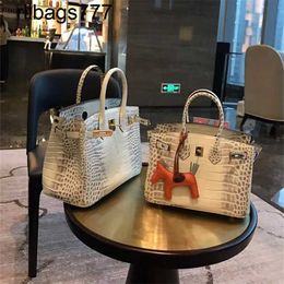 Leather Bk Bags Handmade 2024 Womens Crocodile Pattern One Shoulder Crossbody Handbag Himalayan White