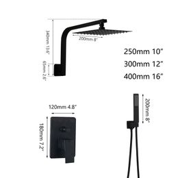 Monite Matte Black Painting Shower Set Ultra-thin Shower Head Wall Mounted Bathroom Rainfall faucet Sets LED Head & Hand