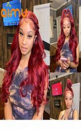 HD Lace Front Human Hair Wigs Wavy Glueless 99J Red Body Wave Lace Frontal Wig Burgundy Pre Plucked Baby Hair Bleached Knots5735453