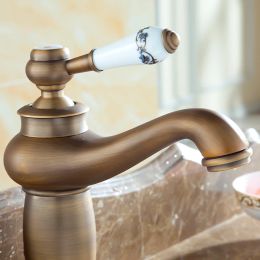 Bathroom Faucet Antique Bronze Basin Sink Brass Vintage Style Single Handle Water Mixer Taps Black Bath Crane Decorative Ceramic