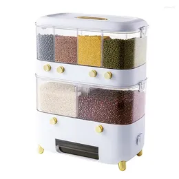 Storage Bottles Rice Bucket Grid Design Home Food Container Waterproof Cereal Dispenser Automatic Grain Box For Kitchen