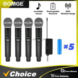 Microphones BOMGE 4-channel wireless karaoke microphone fixed frequency with charging receiver battery suitable for home party speakersQ