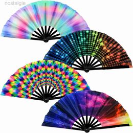 Led Rave Toy UV Glow Folding Hand Fan Rave Gradient Colour Folding Fan for Men Women Music Festival Club arty Dance Performance Gift 240410