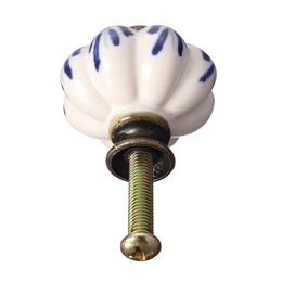 34mm Ceramic Pumpkin Drawer Handle Classical Single Hole Blue Leaf Hand-Painted Cabinet Dresser Pull Home Furniture Hardware