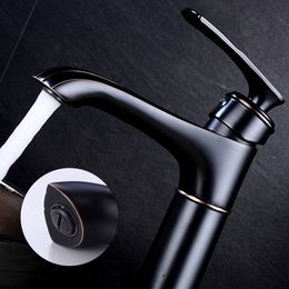 Black Faucets Bathroom Vessel Sink Mixer Tap Oil Rubble Bronze Tall Water Basin Faucet Deck Mounted Single Handle ELF1402B
