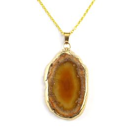 Gold Plated Agate Wind Chime Stone Slice Crystal Geode Pendant Colourful Natural Agate Rough Stone Slice Necklace Sweater Chain