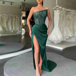 Urban Sexy Dresses 2023 New Green Sequin Fairy Wedding Long Sleeve One-Piece Temperament Medium Long Evening Dress Shinny Party Night Clubwear Robe 240410