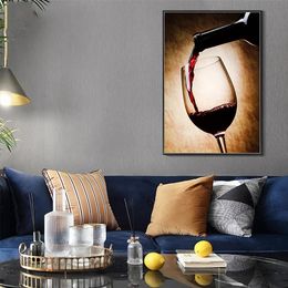 Retro Pouring Red Wine & Red Wine Glass Art Posters Canvas Painting Wall Print Pictures Bar Restaurant Kitchen Dining Home Decor