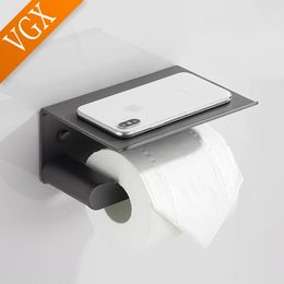 VGX Toilet Paper Holder With Phone Shelf Punch-free Bathroom Roll Tissue Rack Wall Mount Accessories Hardware Matt Black White