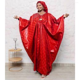 Ethnic Clothing Est African Bazin Riche Outfit Red Color Nigerian Dashiki Long Robe Big Size Women Wedding Party Basin Dresses