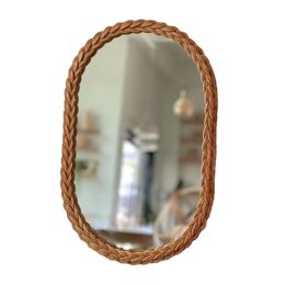 Rattan Woven Mirror Oval Wall Art Decor Hanging Makeup Dressing Mirrors for Home Bedroom Bathroom Wall Decor Photography Props