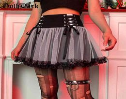 Goth Dark Mall Gothic Mesh ALine Mini Skirts EGirl Punk Lace Up Patchwork Women High Waist Sexy Skirt Alternative Clothing Emo6258249