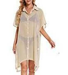 2023 Womens swimsuit cover up beach bikini oversized button transparent shirt INO0