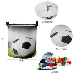 Football Field Grass Sport Soccer Dirty Laundry Basket Foldable Home Organiser Basket Clothing Kids Toy Storage Basket