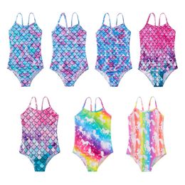 Baby Girl Halter Romper One Piece Swimwear Summer Beach Bathing Suit Children's Swimming Clothes Scale Print Cute Swimsuit