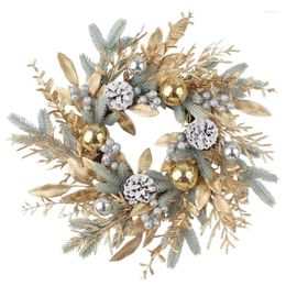 Decorative Flowers Christmas Wreaths Exquisite Needle Wreath With Silver Berries And Pine Cones Winter Holiday Front Door Decoration